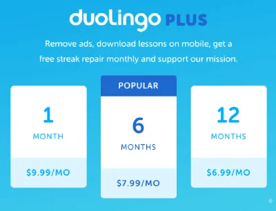 لیست قیمت اشتراک duolingo