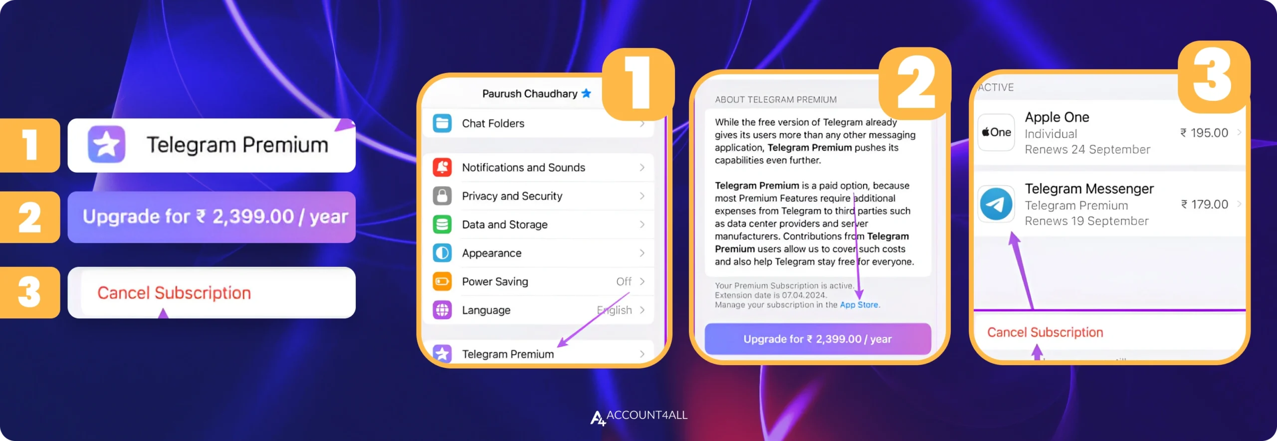 لغو مستقیم اشتراک تلگرام پریمیوم از طریق اپلیکیشن تلگرام