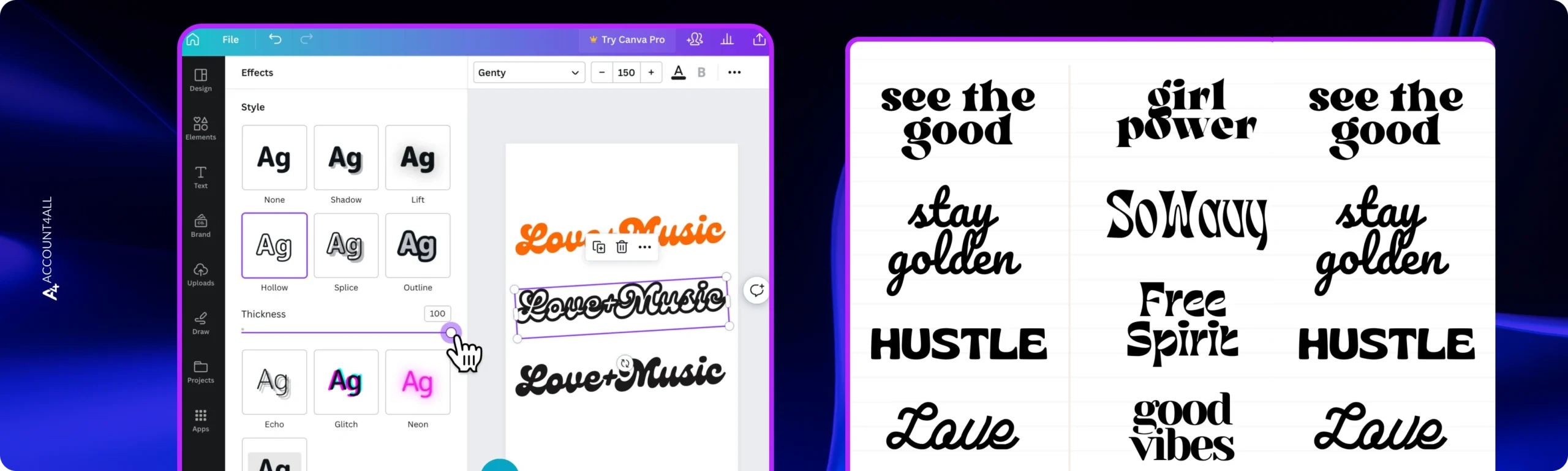 قابلیت تغییر فونت و ضخامت در کانوا