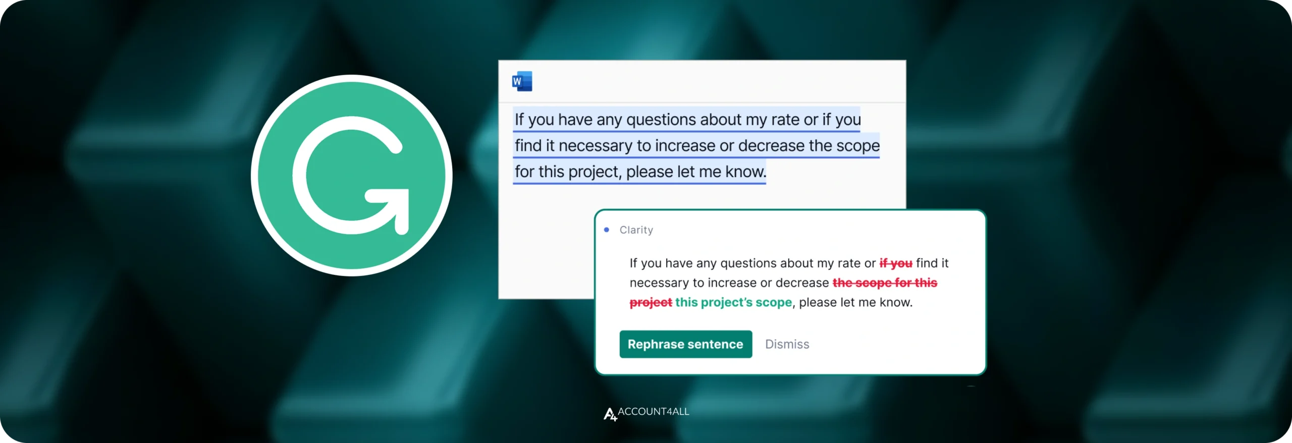 تصویری از اصلاح قواعد متن انگلیسی در گرامرلی رایگان
