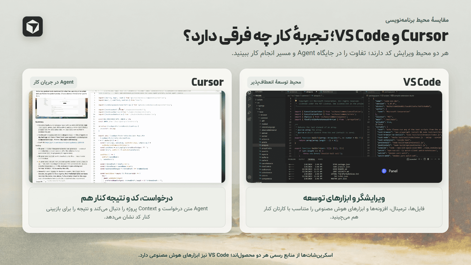 مقایسه اکانت cursor با vs code